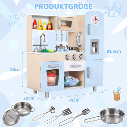 Kids Wooden Pretend Cooking Kitchen Playset with Cabinets for Toddler Play Kitchen Toy Cooking with Lights & Sounds