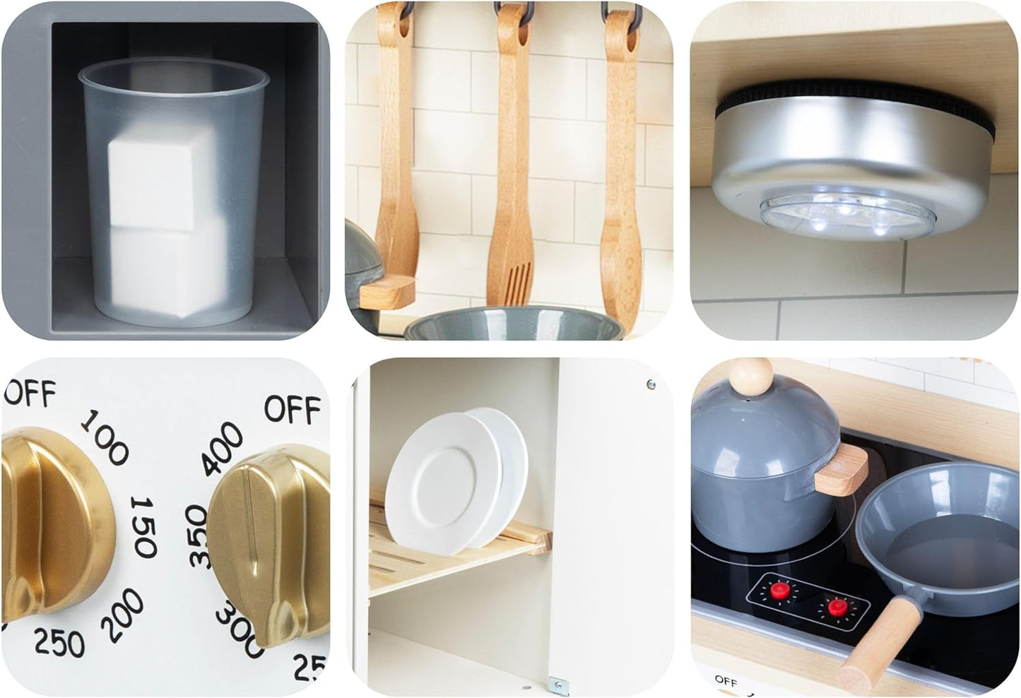 Wooden Play Kitchen, Children'S Play Kitchens & Toddler Set, Playset for Kids 3+ with LED Lights, Interactive Toy with Microwave, Dishwasher, Coffee Machine, Oven, Sink & Accessories