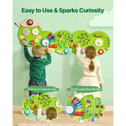 Caterpillar Children Wall Busy Board 12 Activities Montessori Sensory Learning Center for Kids 3-12 Years Playroom Toys