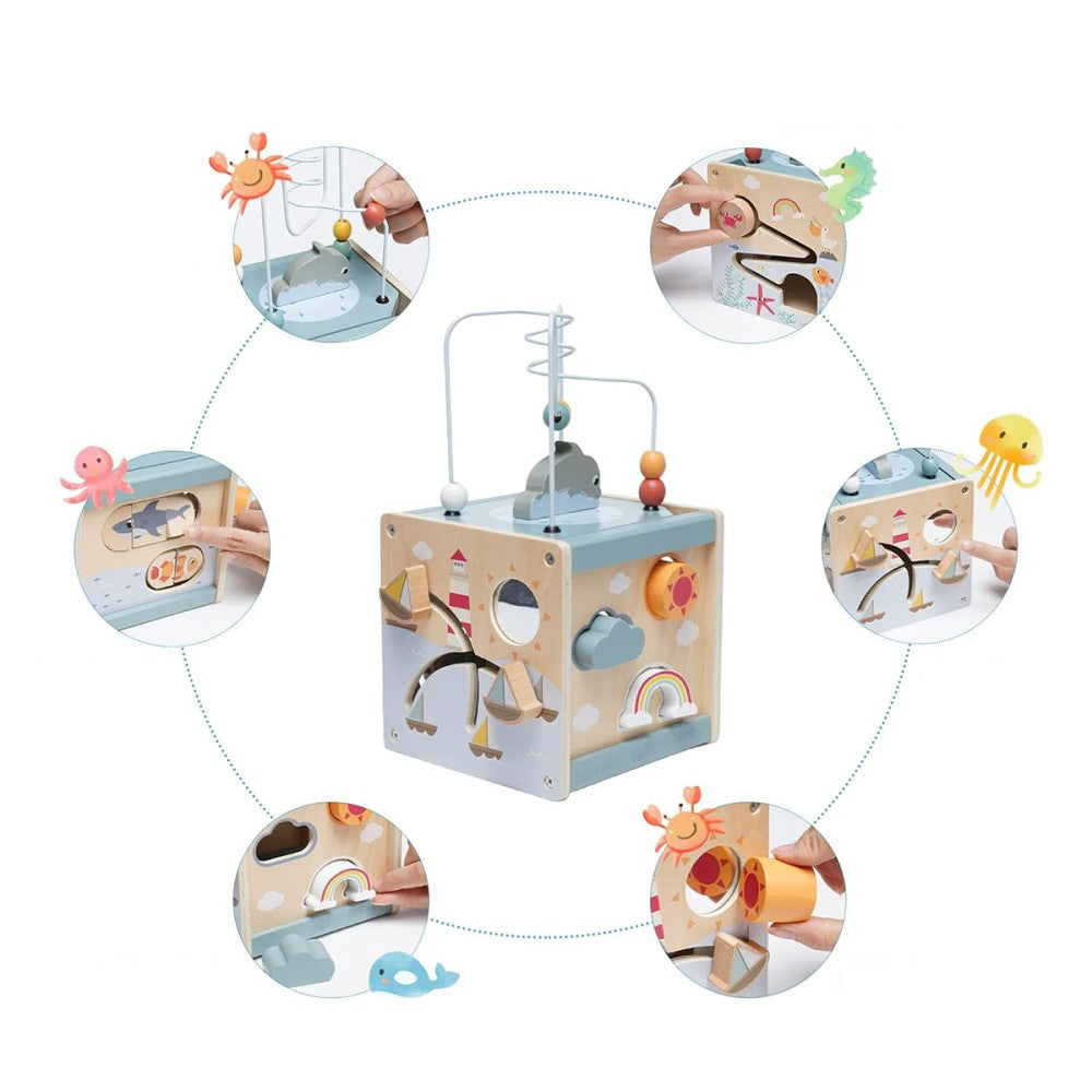 Activity Cube Baby Toys - Wooden Toys for 1 2 3 Year Old Boys and Girls - Table
