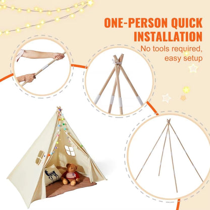 For Kids Play Tent Teepee for Toddler for Kids 1-5 Years Old with Mat Plush Balls and Windows for Indoor Outdoor Beige