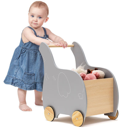 2-In-1 Wooden Baby Walker with Storage Chest and 4 Wheels