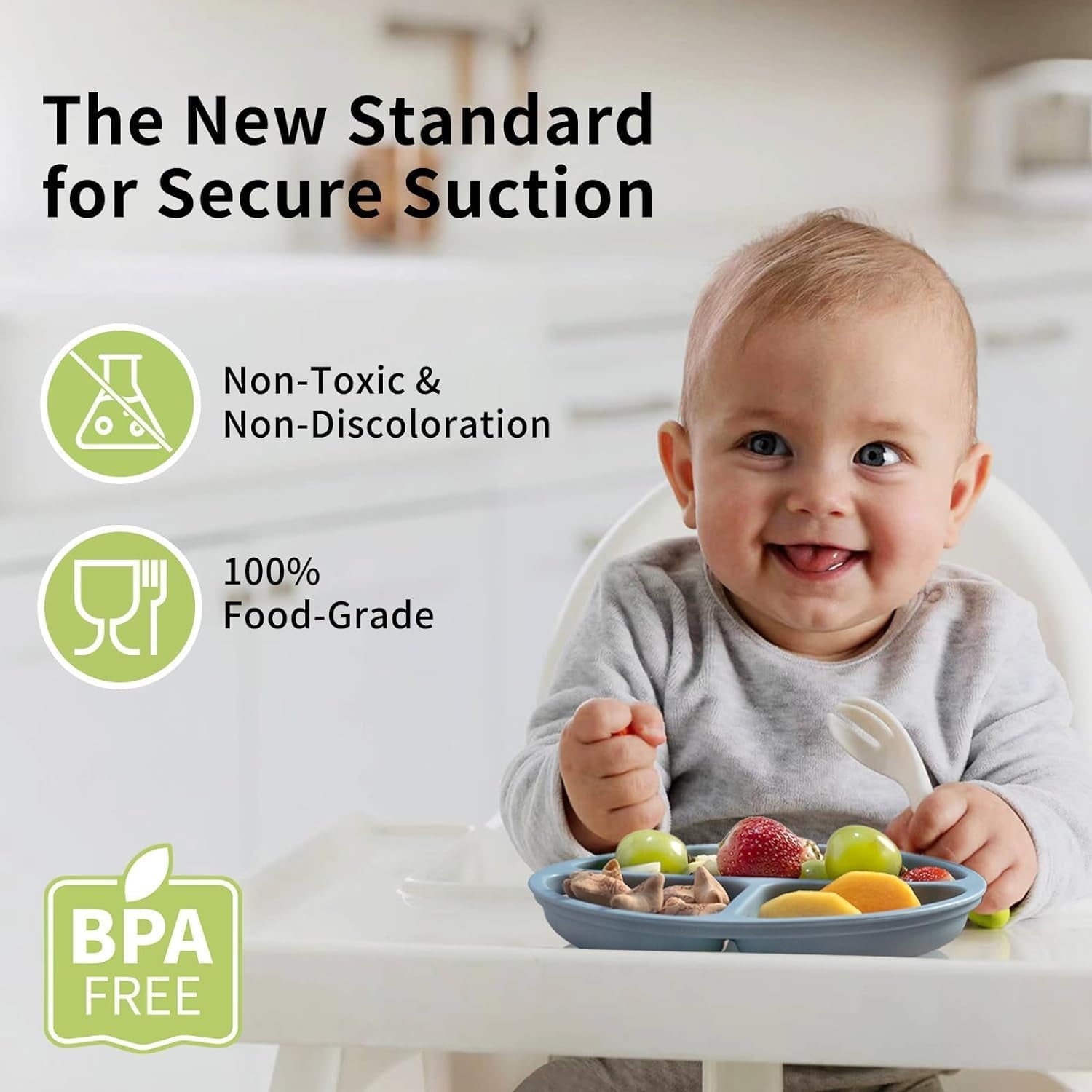 Baby Suction Plate Set of 3 - Non Slip Baby Plate, Divided Plates for Toddlers and Kids Childrens, Bpa-Free Unbreakable Plates (Light Pink/Cream/Khaki)