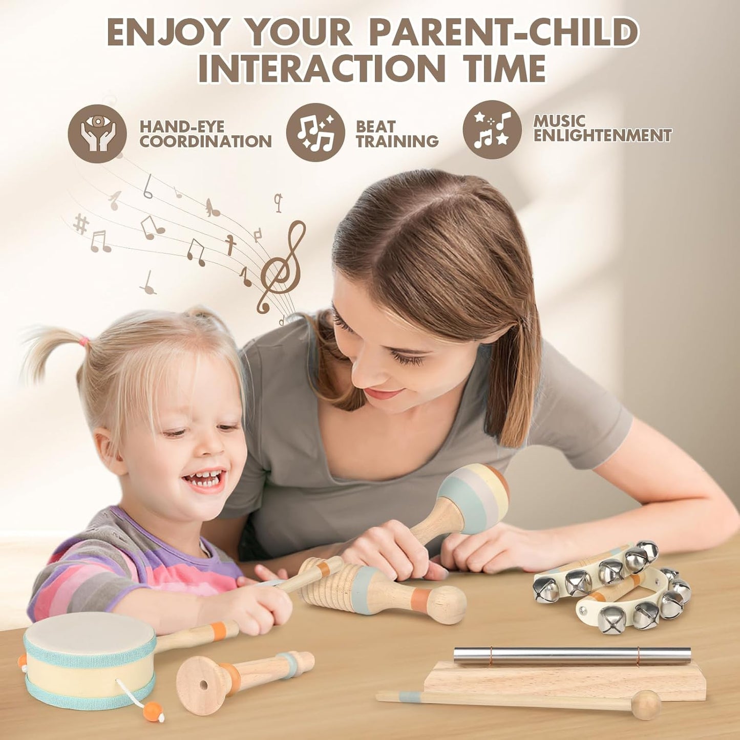 Kids Musical Instruments Baby Musical Instrument Toddler Toys Wooden Toys Baby Maracas Percussion Drum Instruments Musical Toys Sensory Toys for Boys Girls Gift
