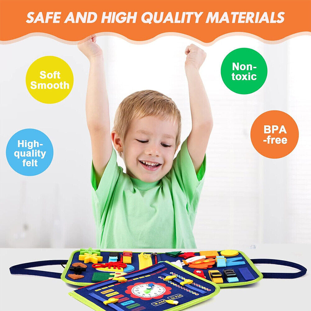 MONTESSORI BUSY BOARD SENSORY LEARNING ACTIVITY TOY TRAVEL PORTABLE FABRIC GIFTS