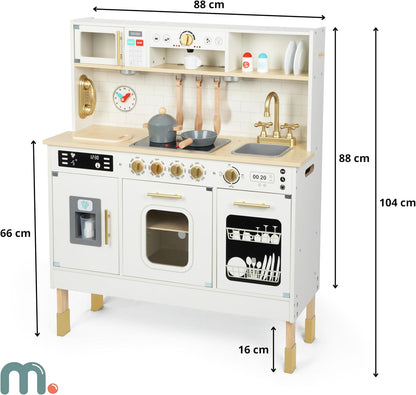 Wooden Play Kitchen, Children'S Play Kitchens & Toddler Set, Playset for Kids 3+ with LED Lights, Interactive Toy with Microwave, Dishwasher, Coffee Machine, Oven, Sink & Accessories