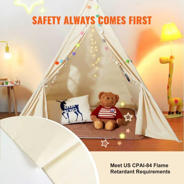 For Kids Play Tent Teepee for Toddler for Kids 1-5 Years Old with Mat Plush Balls and Windows for Indoor Outdoor Beige