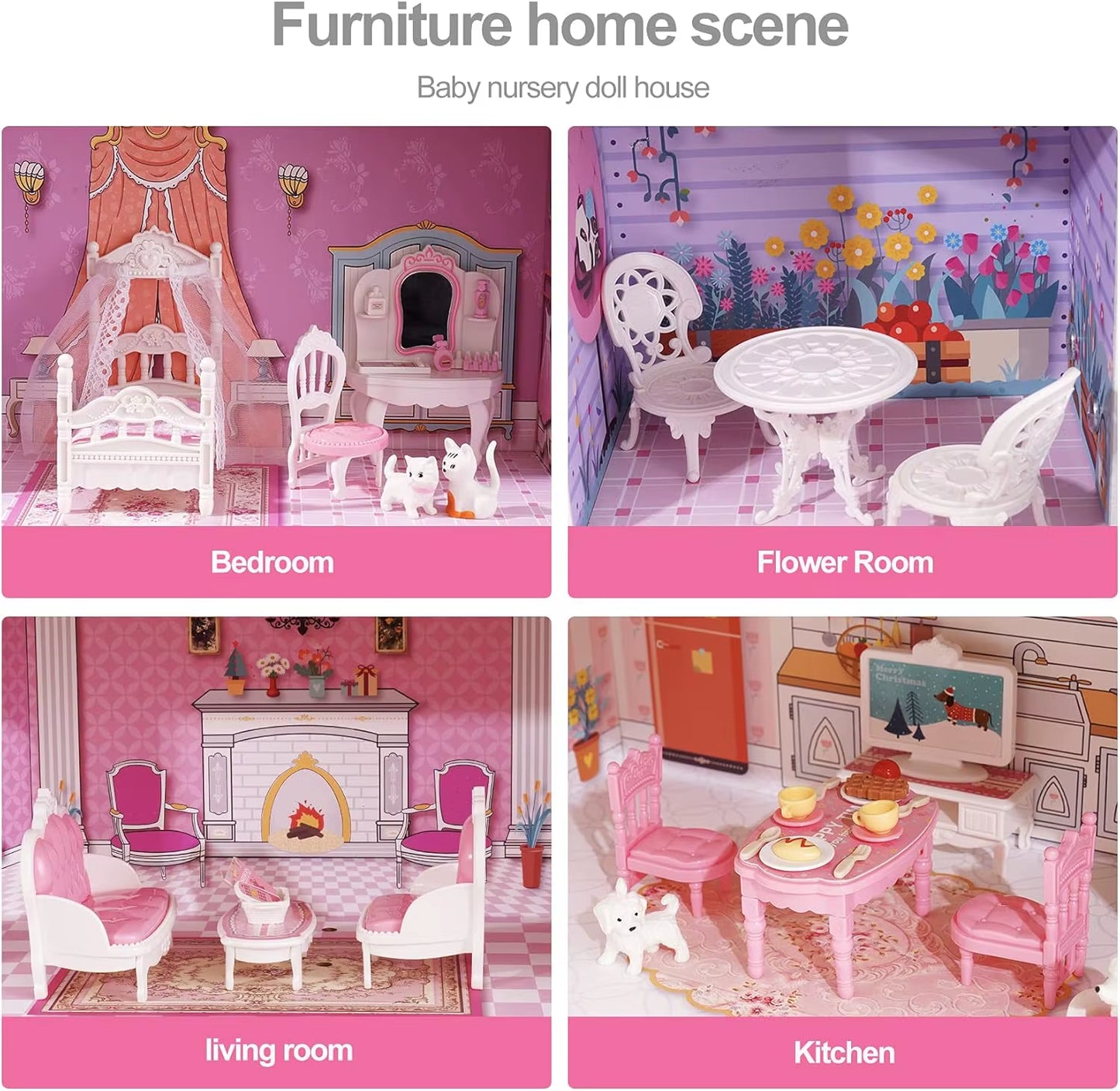 Robud Victoria Wooden Dollhouse Furniture Preschool Dollhouse House Toy for Girls 3+