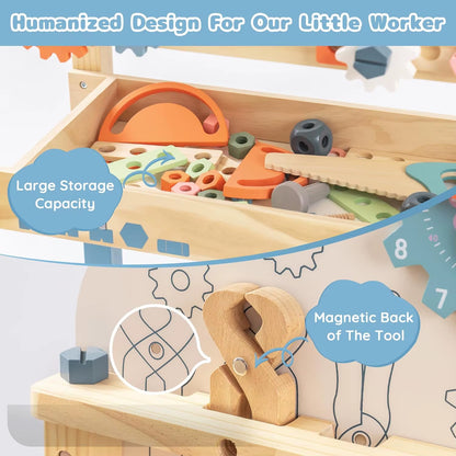 Robotime Kids Tool Bench Set Large Wooden Work Bench Construction Toys 41 Pieces Kid Toys Tool Set for Boys Girls Age 3+