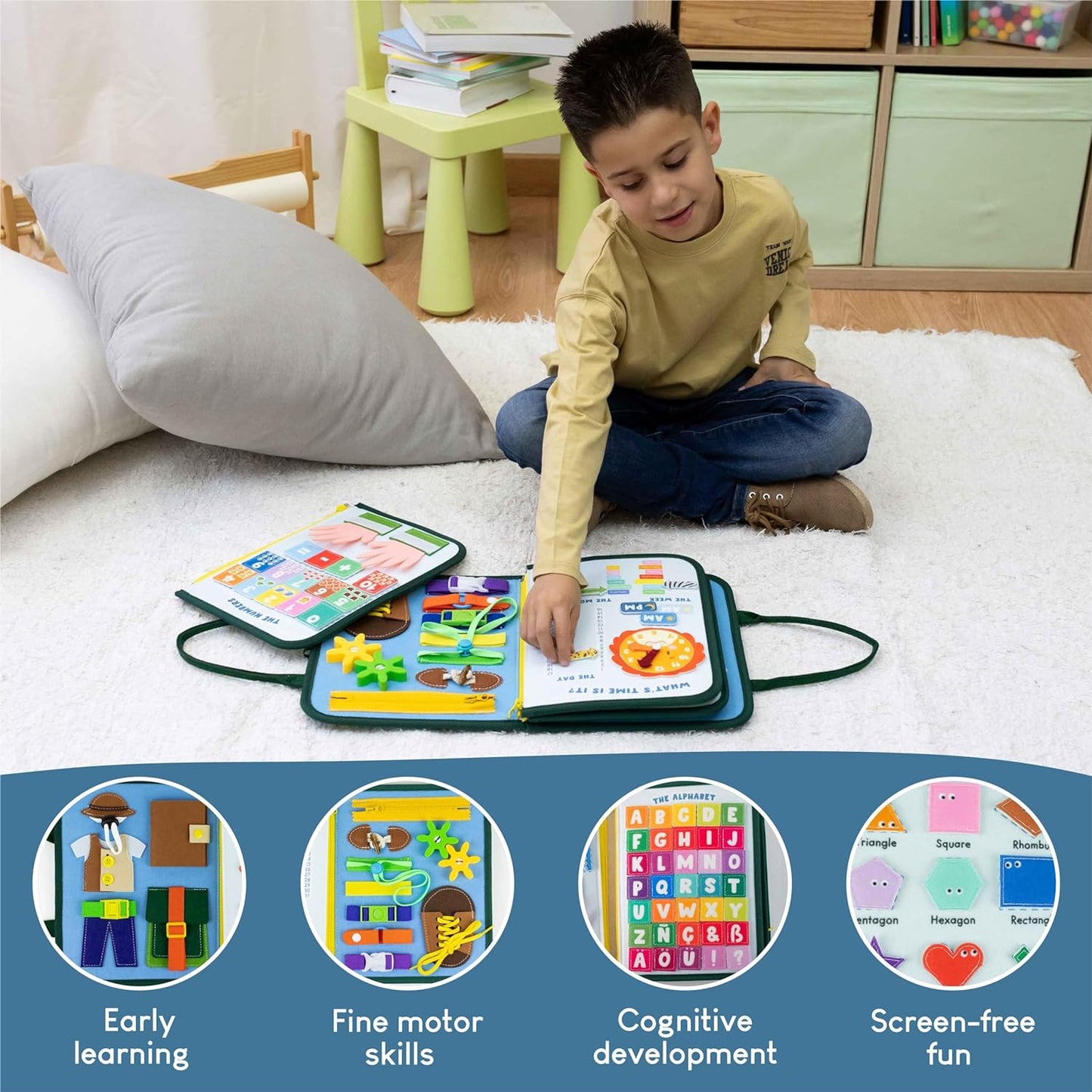 Busy Board for Toddlers Felt, Educational Montessori Toys. Early Development Activity Fine Motor Skills, Busy Book 1 2 3 Years. Sensory Board Kids Toys, Gifts for Boys Girls Birthday Christmas