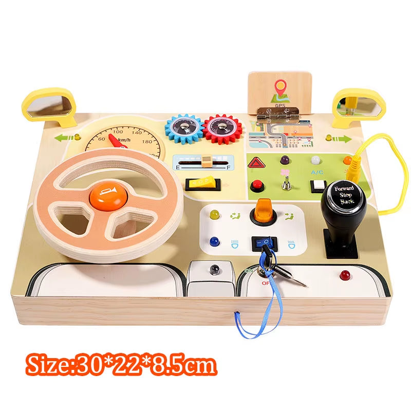 Montessori Busy Board Children Toys Led Light Switch Simulate Car Steering Wheel Travel Activities Sensory Game Educational Toys
