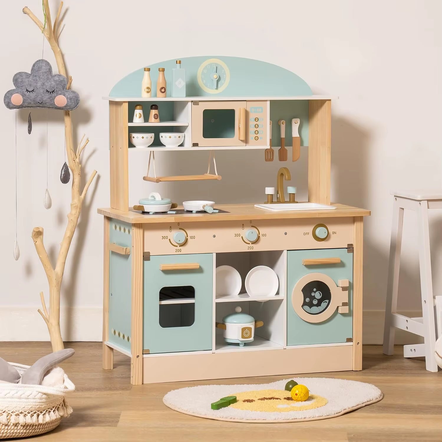 Robud Wooden Kitchen for Kids Play Kitchen with Plenty of Play Features Toddler Kitchen Set Gift for Girls Boys 3+