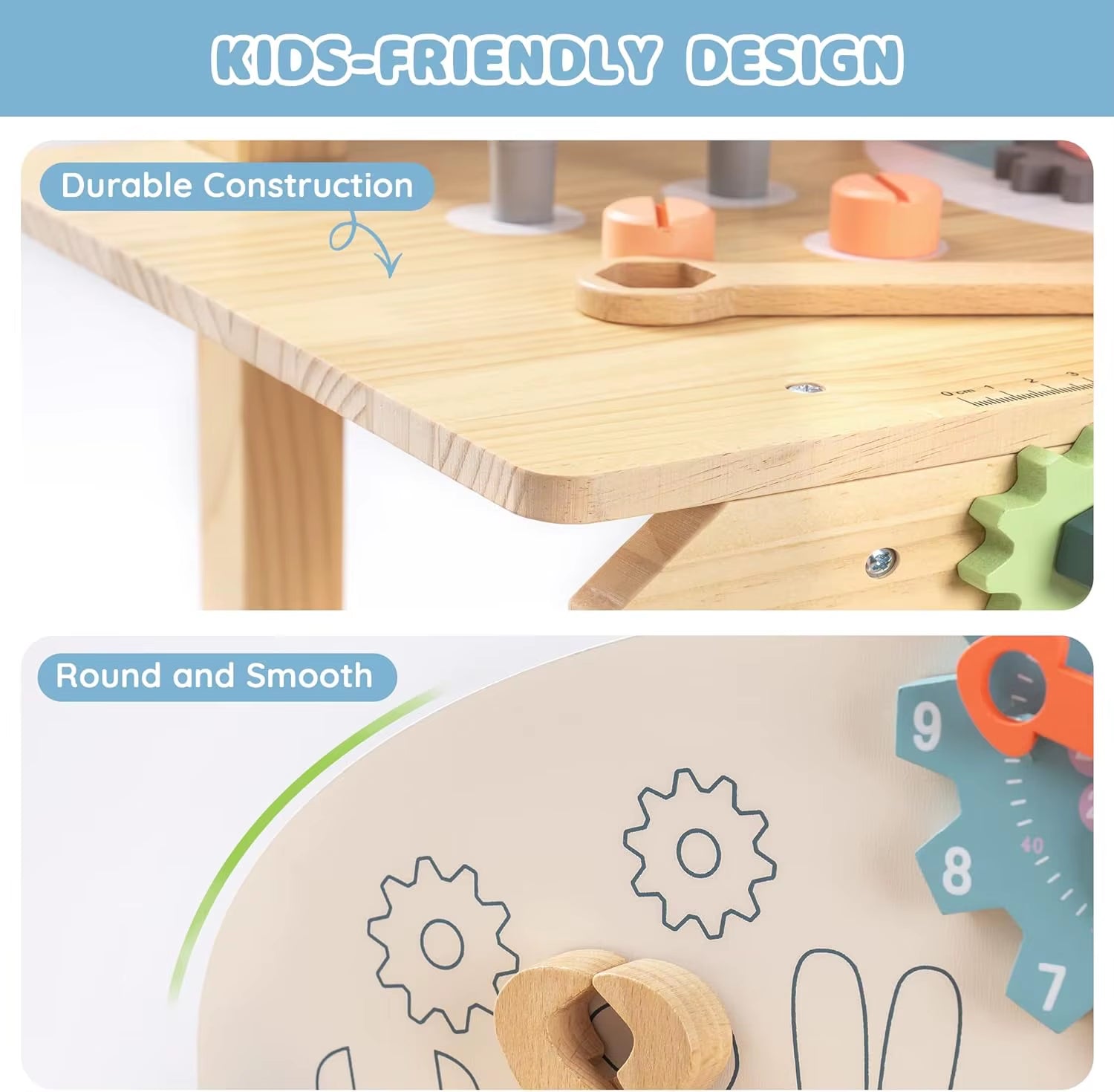 Robotime Kids Tool Bench Set Large Wooden Work Bench Construction Toys 41 Pieces Kid Toys Tool Set for Boys Girls Age 3+
