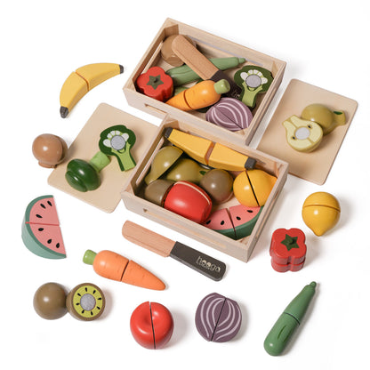 Wooden Play Food Set Kids Pretend Play Food Shopping Play Toy Set 18Pcs