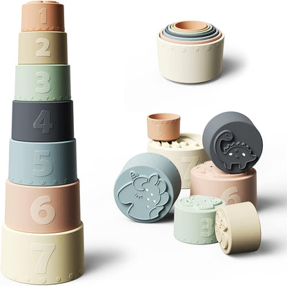 Moonkie Baby Stacking Cups Toy Silicone, Teething Toys for Baby, Early & Toys, 7