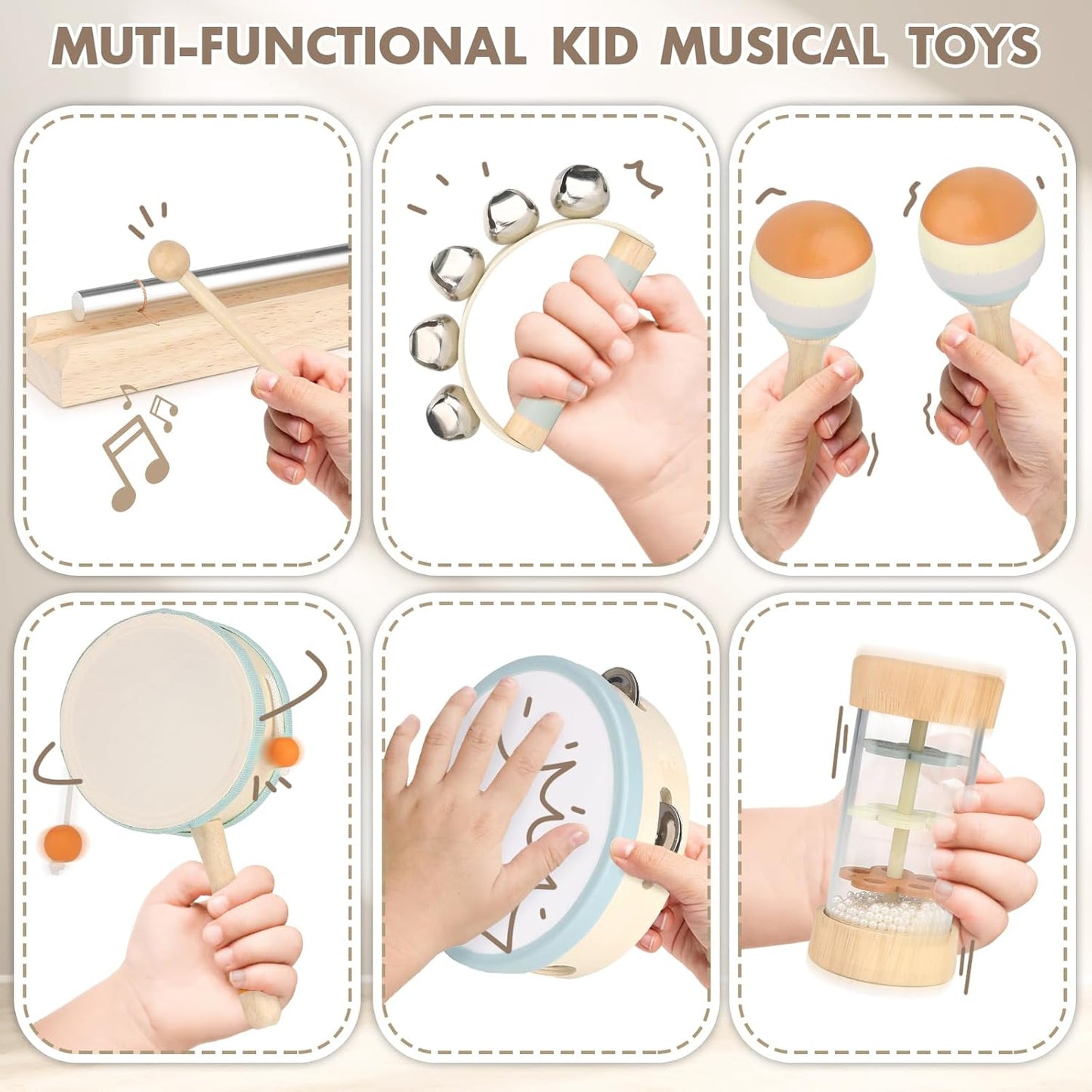 Kids Musical Instruments Baby Musical Instrument Toddler Toys Wooden Toys Baby Maracas Percussion Drum Instruments Musical Toys Sensory Toys for Boys Girls Gift