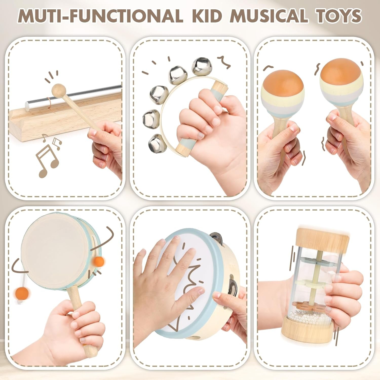 Kids Musical Instruments Baby Musical Instrument Toddler Toys Wooden Toys Baby Maracas Percussion Drum Instruments Musical Toys Sensory Toys for Boys Girls Gift