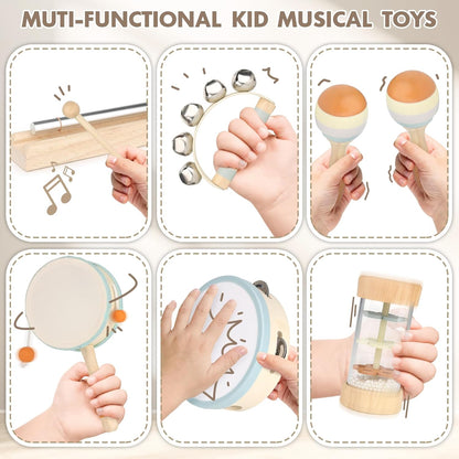 Kids Musical Instruments Baby Musical Instrument Toddler Toys Wooden Toys Baby Maracas Percussion Drum Instruments Musical Toys Sensory Toys for Boys Girls Gift