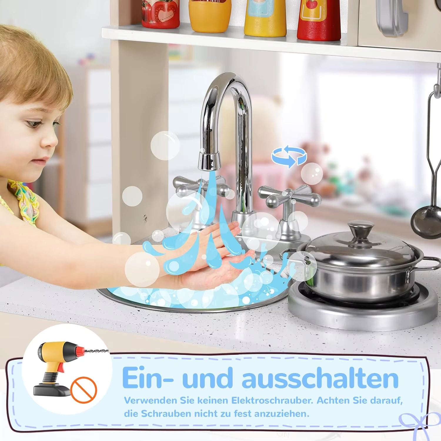 Kids Wooden Pretend Cooking Kitchen Playset with Cabinets for Toddler Play Kitchen Toy Cooking with Lights & Sounds