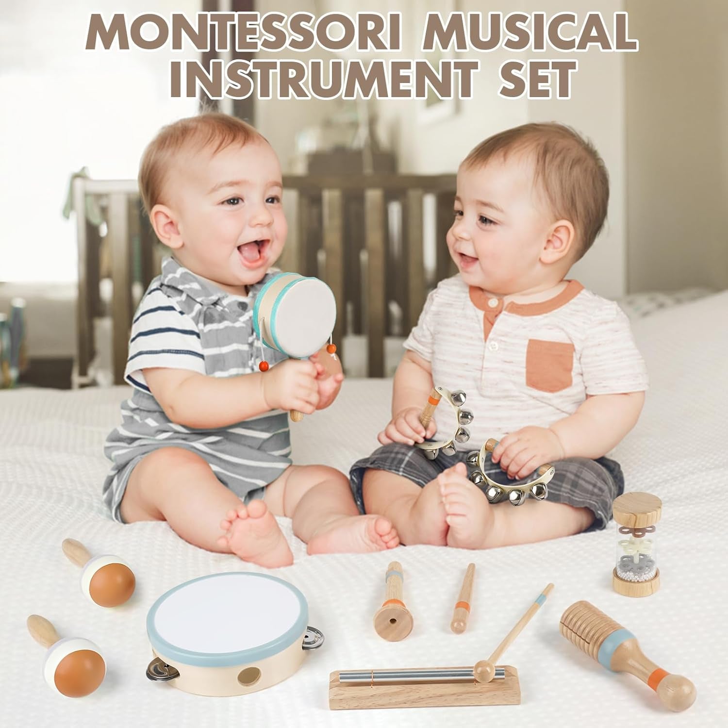 Kids Musical Instruments Baby Musical Instrument Toddler Toys Wooden Toys Baby Maracas Percussion Drum Instruments Musical Toys Sensory Toys for Boys Girls Gift
