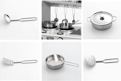 KIDOZ Signature Kids Wooden Kitchen, Large Pretend Role Play Kitchen with Realistic Oven, Microwave and Sink with Taps, Kitchen Playset with Sounds and Lights for Kids (Pink Kitchen with Utensils)