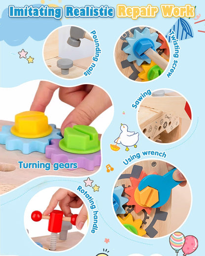 3-In-1 Design Wooden Tool Set Toys for Kids, Gifts for 2+ Year Old Boy Toys, 50 Pcs Accessories, Toddler Educational Construction Bench Set Toy for 2-6 Year Old Boys & Girls, Ideal