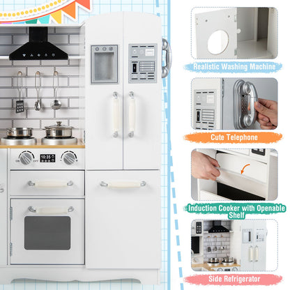 Kid'S Corner Kitchen Playset Wooden Play Kitchen with Range Hood