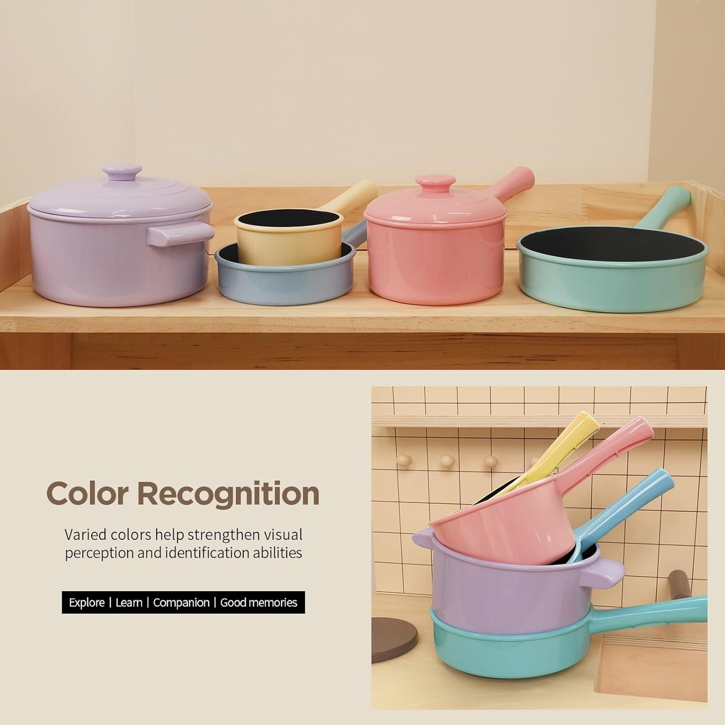 Kitchen Pretend Play Set - Role Play Cutting Fruit Food Toy & Cookware Pot & Pan Set, Educational Gift for Toddlers Age 3-8