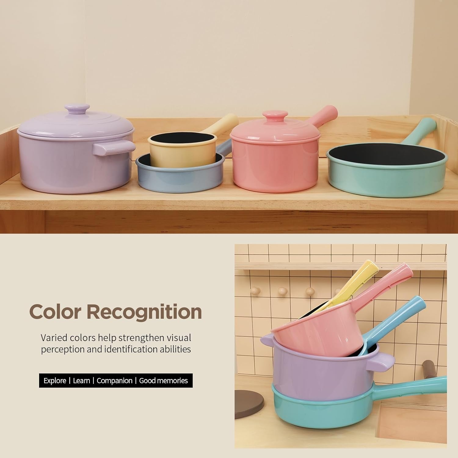 Kitchen Pretend Play Set - Role Play Cutting Fruit Food Toy & Cookware Pot & Pan Set, Educational Gift for Toddlers Age 3-8