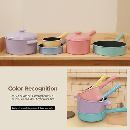 Kitchen Pretend Play Set - Role Play Cutting Fruit Food Toy & Cookware Pot & Pan Set, Educational Gift for Toddlers Age 3-8