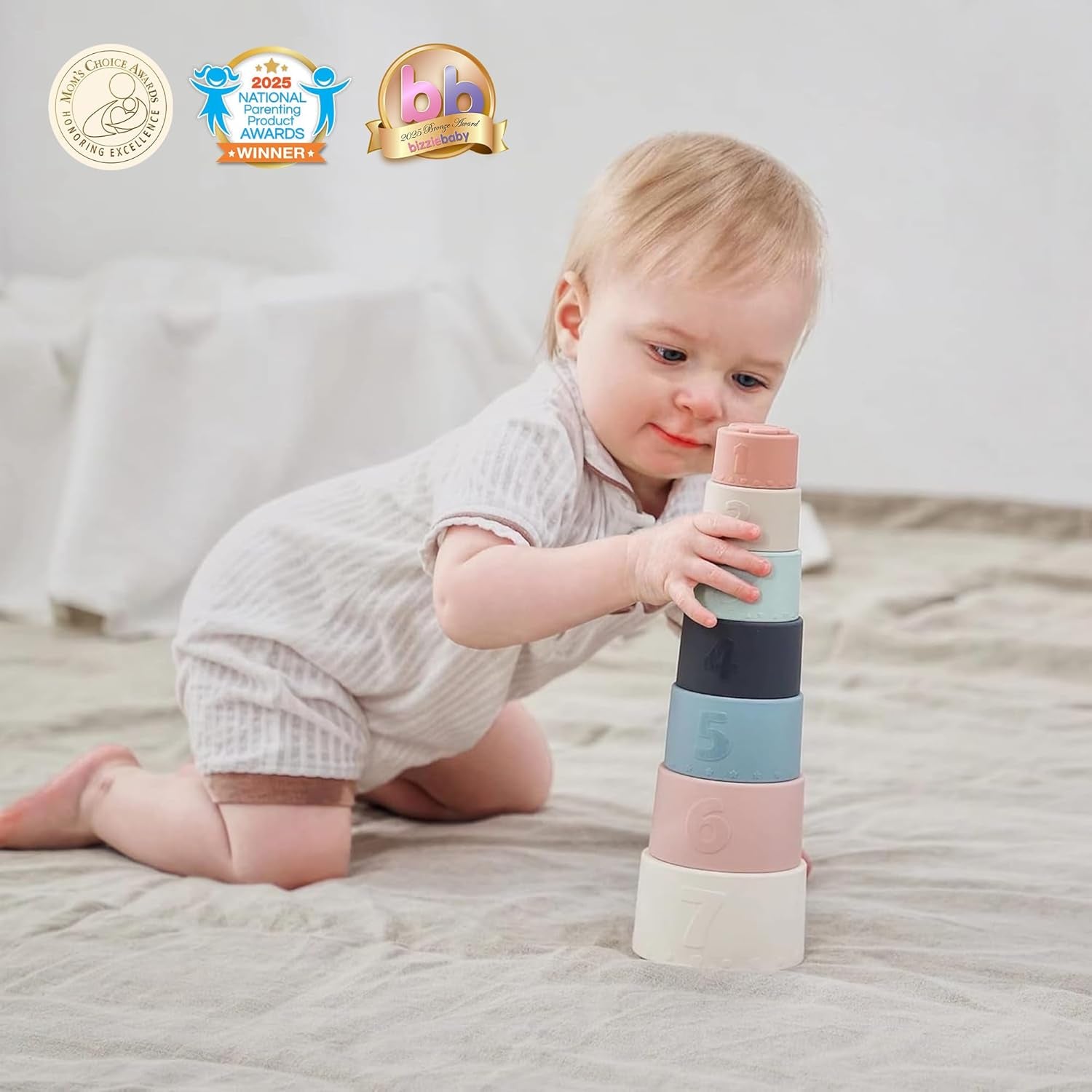 Moonkie Baby Stacking Cups Toy Silicone, Teething Toys for Baby, Early & Toys, 7