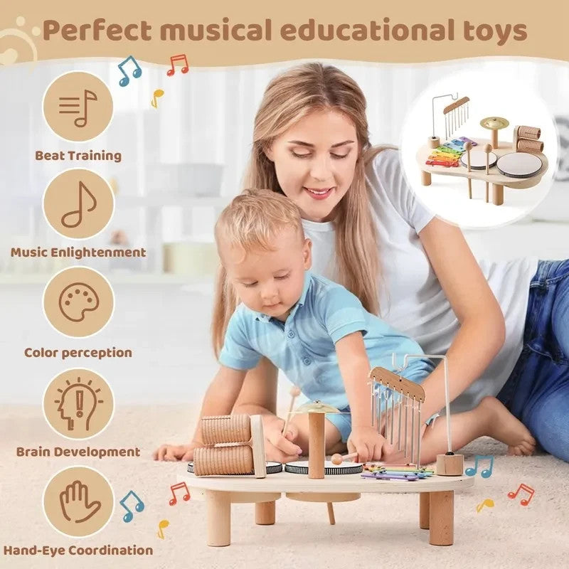 8 in 1 Montessori Wooden Musical Set Instruments Drum Activity Toys for Toddlers