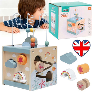 Activity Cube Baby Toys - Wooden Toys for 1 2 3 Year Old Boys and Girls - Table