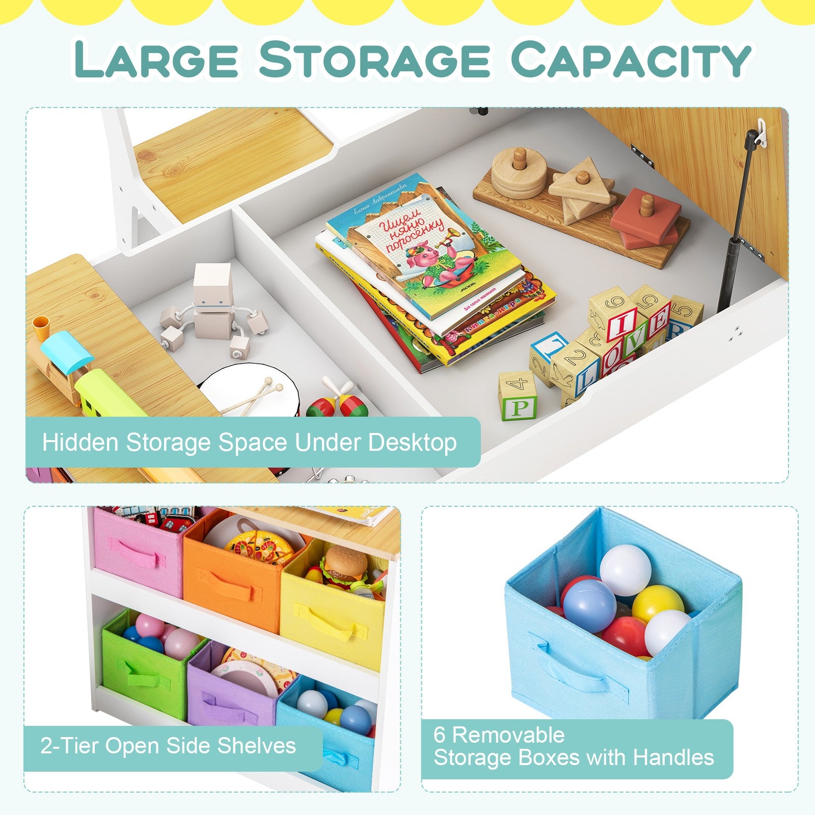 COSTWAY 2-In-1 Kids Art Table and Easel Set Wooden Drawing Desk W/Chairs-Natur