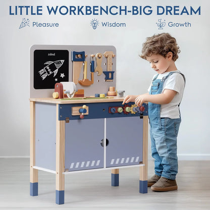 Robud Wooden Toy Workbench Large Kid'S Wooden Play Tool Pretend Play Creative Building Set Gift for Girls & Boys 3+
