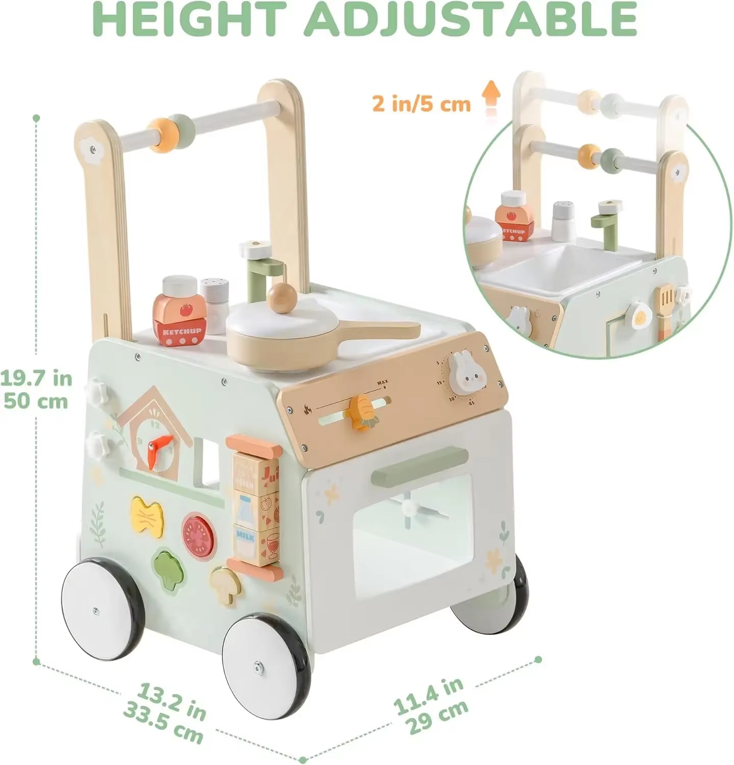 Adjustable Height Speed Wooden Baby Walker Push Toy to Prevent O-Shaped Legs Montessori Baby Walking Toy for Girls Boys