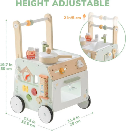 Adjustable Height Speed Wooden Baby Walker Push Toy to Prevent O-Shaped Legs Montessori Baby Walking Toy for Girls Boys