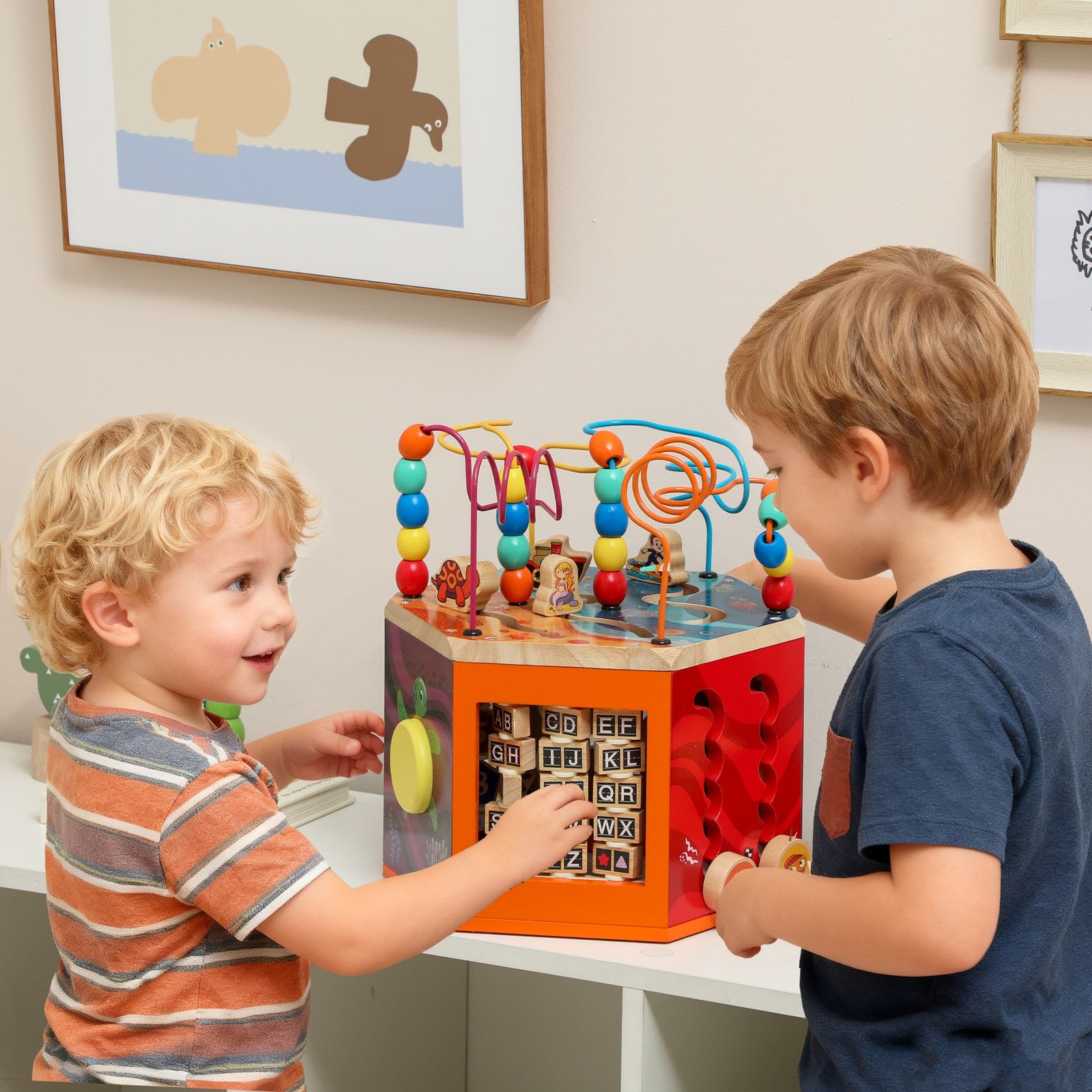 AIYAPLAY Wooden Activity Cube for Toddlers 18+ Months with Bead Maze