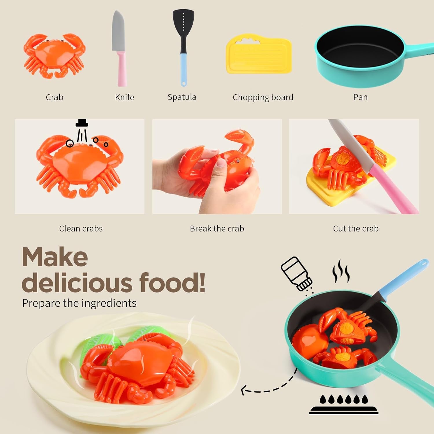 Kitchen Pretend Play Set - Role Play Cutting Fruit Food Toy & Cookware Pot & Pan Set, Educational Gift for Toddlers Age 3-8