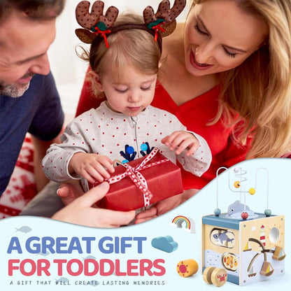 Activity Cube Baby Toys - Wooden Toys for 1 2 3 Year Old Boys and Girls - Table