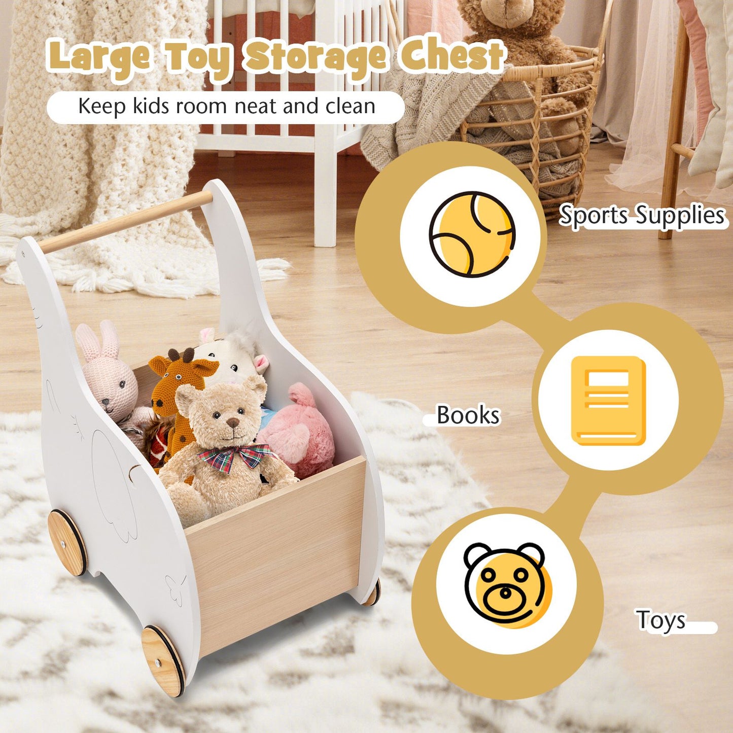 2-In-1 Wooden Baby Walker with Storage Chest and 4 Wheels
