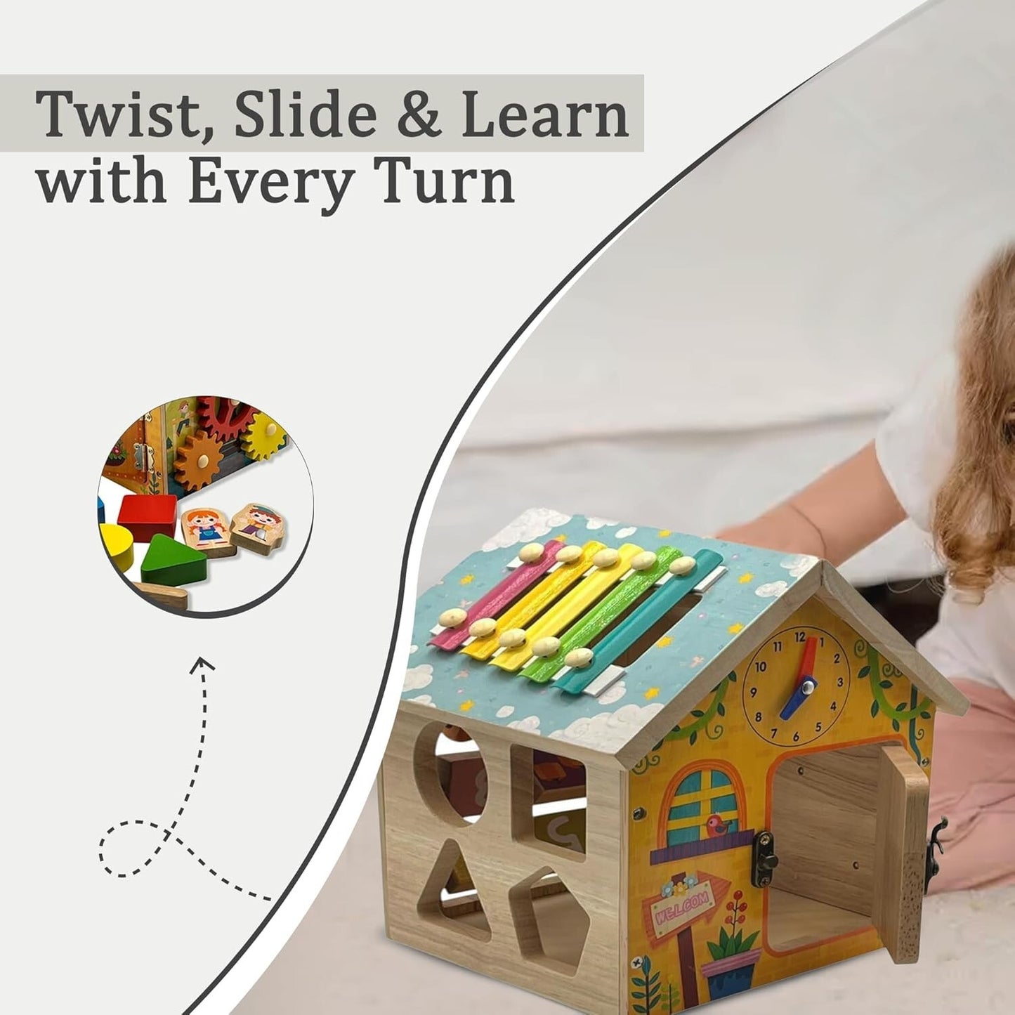 Wooden Montessori Activity Cube – Educational Toy for Toddlers 1-3 Years, Shape