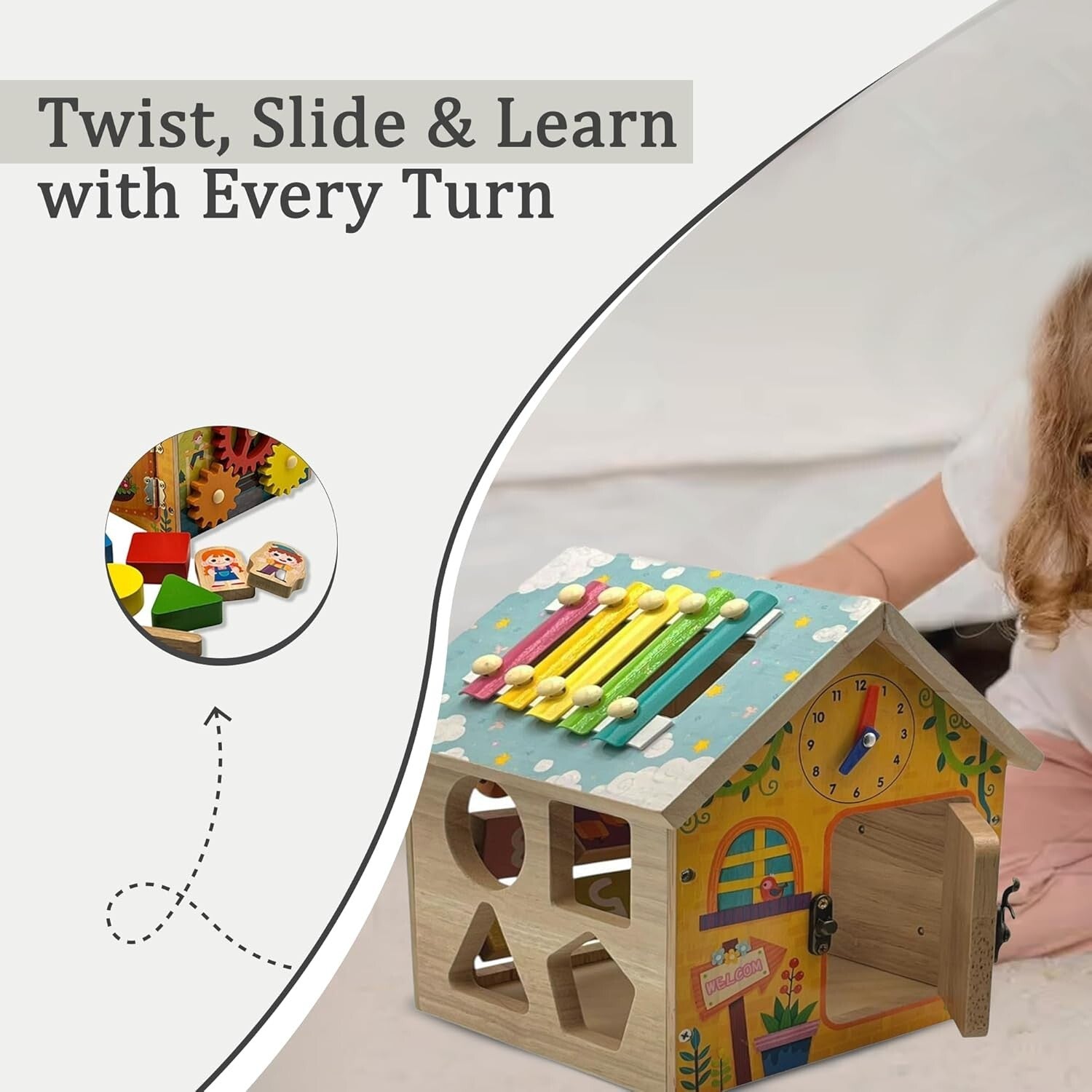 Wooden Montessori Activity Cube – Educational Toy for Toddlers 1-3 Years, Shape