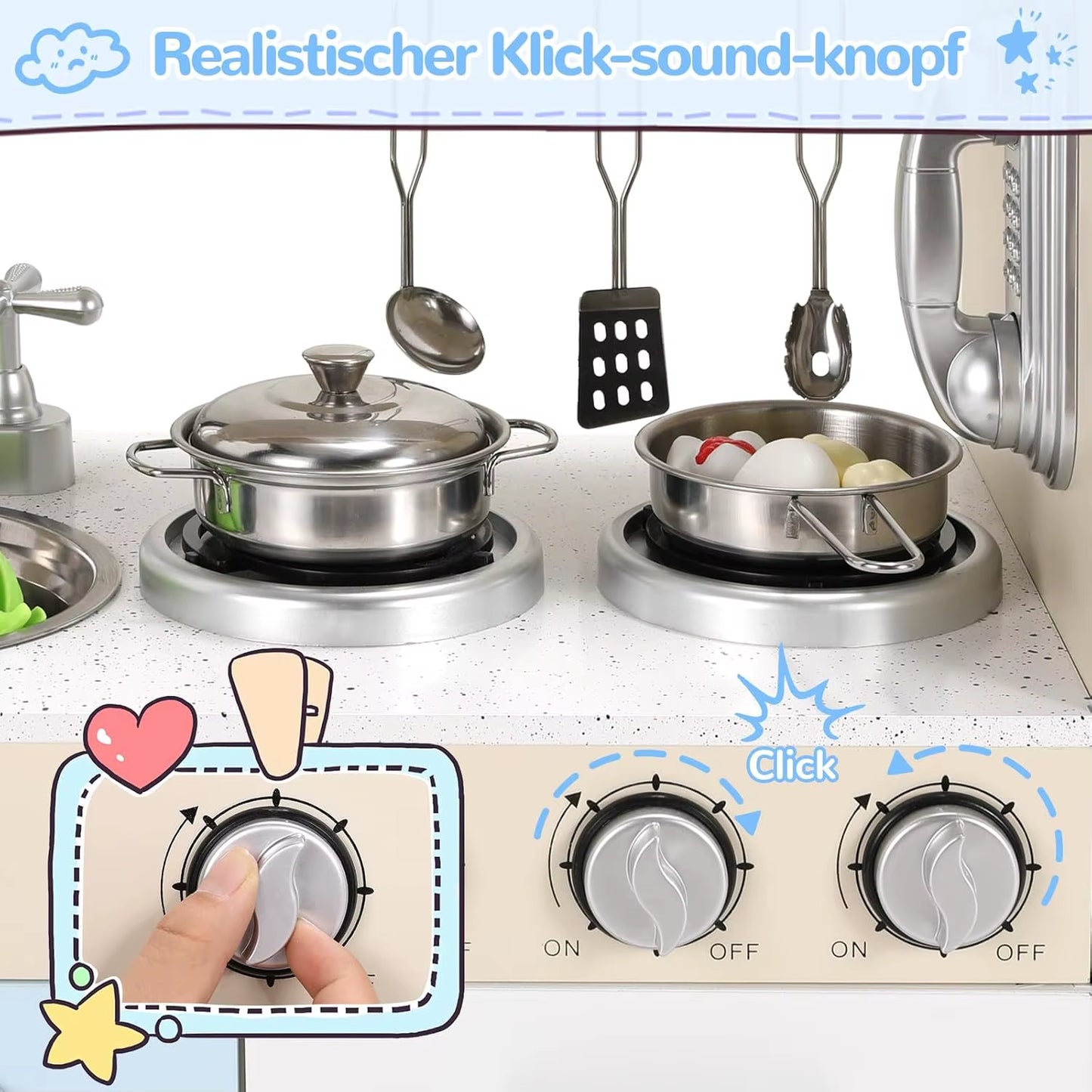 Kids Wooden Pretend Cooking Kitchen Playset with Cabinets for Toddler Play Kitchen Toy Cooking with Lights & Sounds