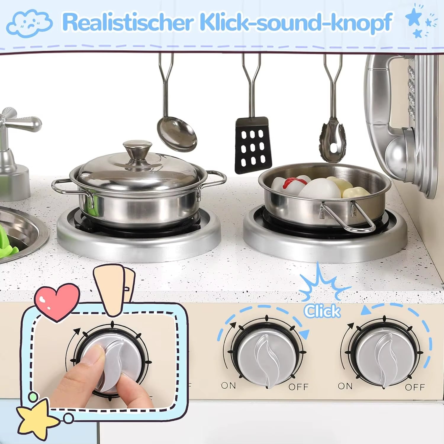 Kids Wooden Pretend Cooking Kitchen Playset with Cabinets for Toddler Play Kitchen Toy Cooking with Lights & Sounds