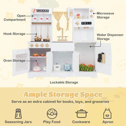 Kids Kitchen Playset with Coffee Maker and Stove Top and Golden Utensils