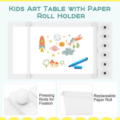 COSTWAY 2-In-1 Kids Art Table and Easel Set Wooden Drawing Desk W/Chairs-White