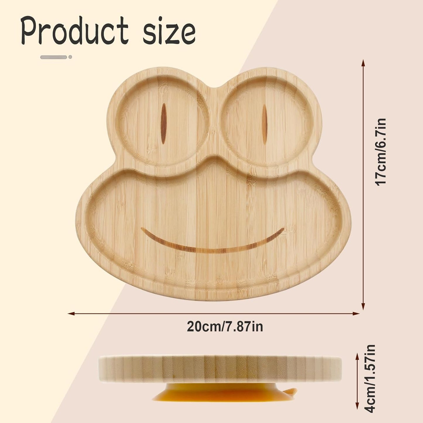 Bamboo Baby Plate with Silicone Suction Plate for Baby Toddler Kids- Divided Unbreakable- Non-Slip