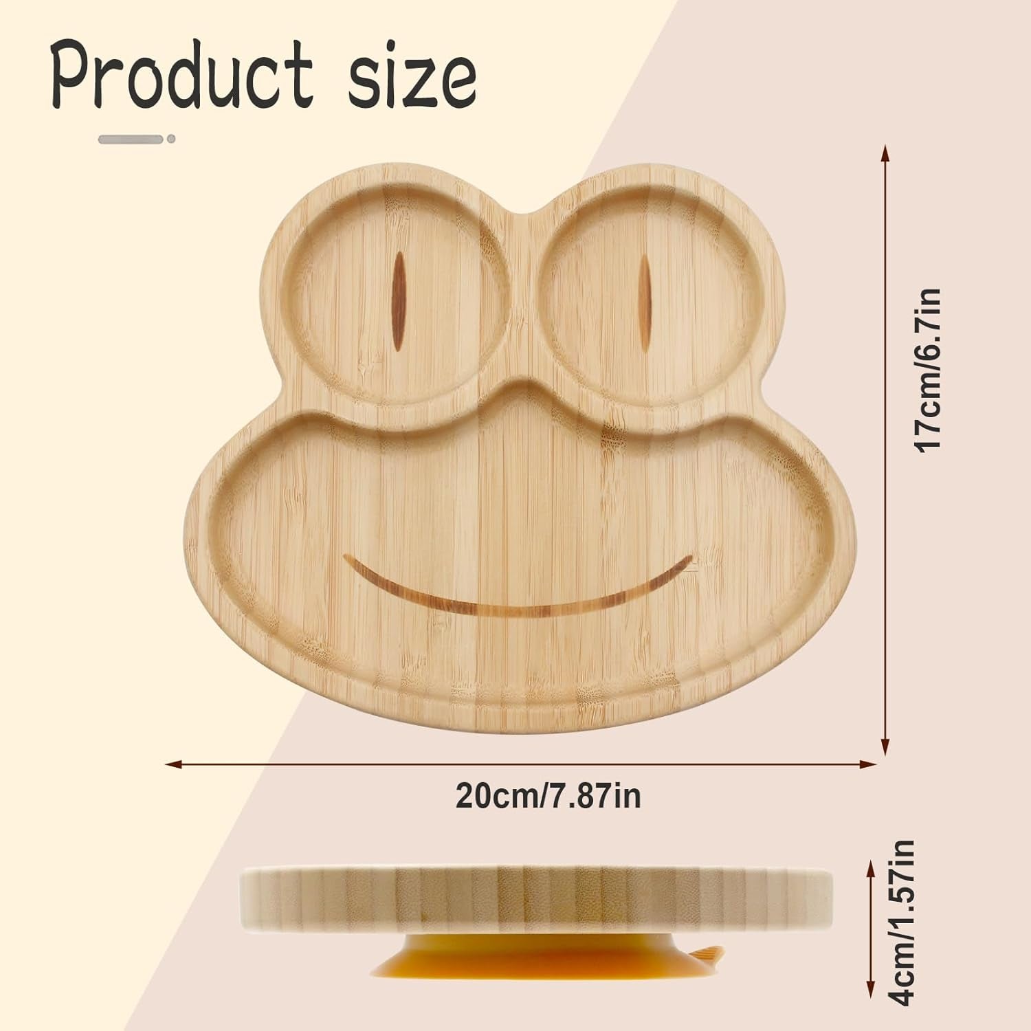 Bamboo Baby Plate with Silicone Suction Plate for Baby Toddler Kids- Divided Unbreakable- Non-Slip