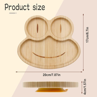 Bamboo Baby Plate with Silicone Suction Plate for Baby Toddler Kids- Divided Unbreakable- Non-Slip